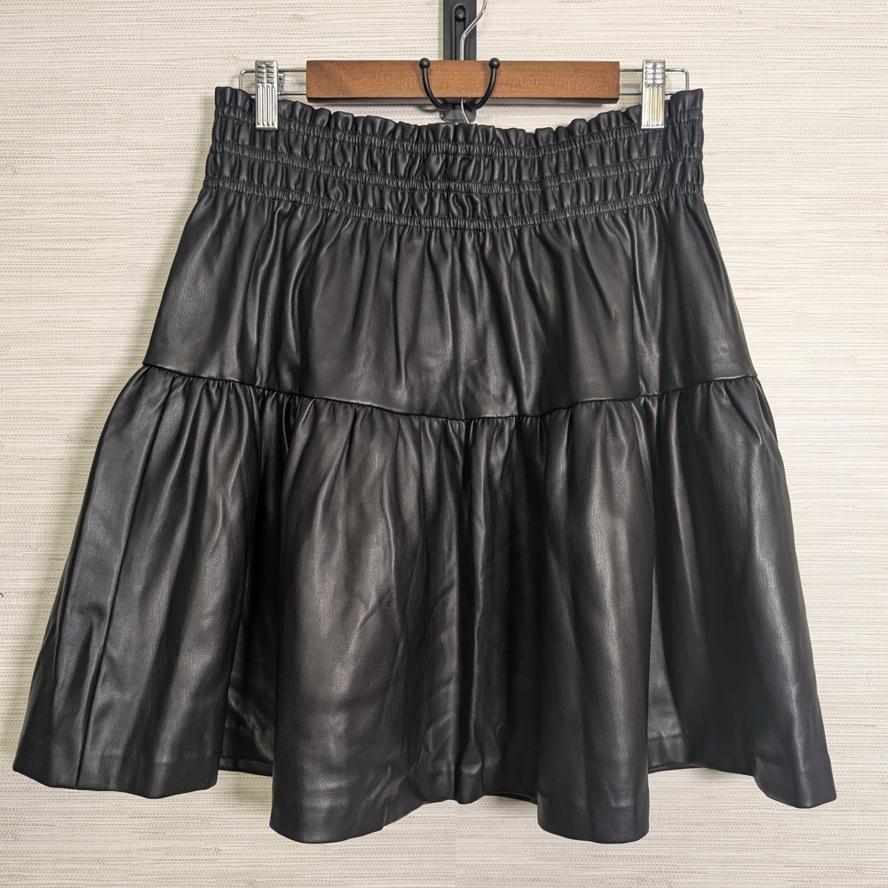 Grey Collective Black Tiered Faux Leather Short Skirt XL NWT